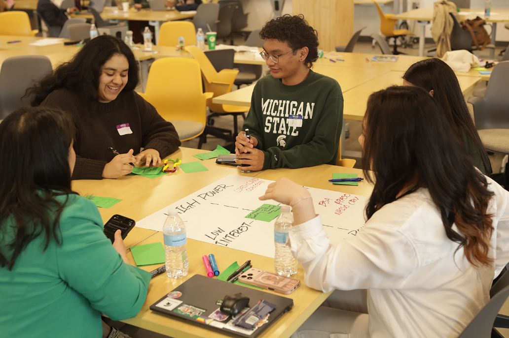 Group fo students at a table collaborating